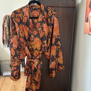 Vici Floral Kimono Dress - Black and Orange
